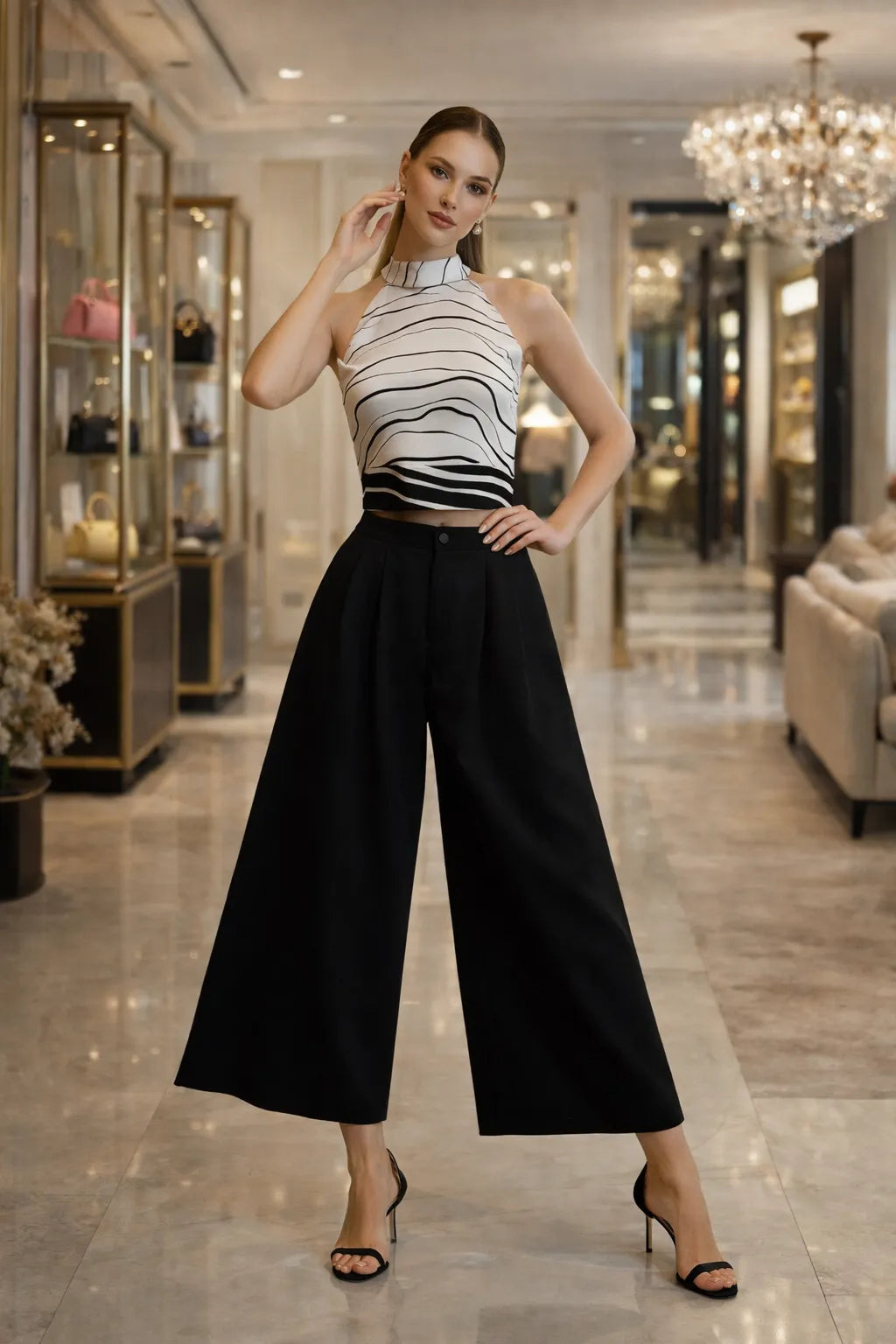 Monochrome Wave Halter Top