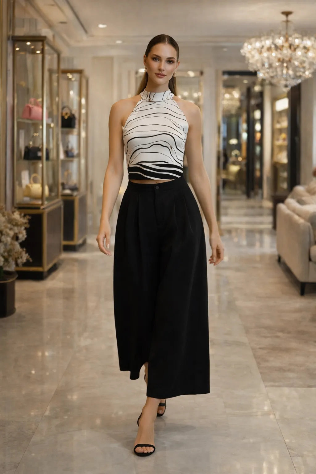 Monochrome Wave Halter Top