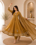 Mustard Royale Anarkali Cotton Suit Set