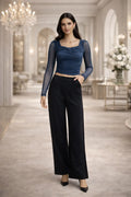 Navy Mesh Sleeve Ruched Top
