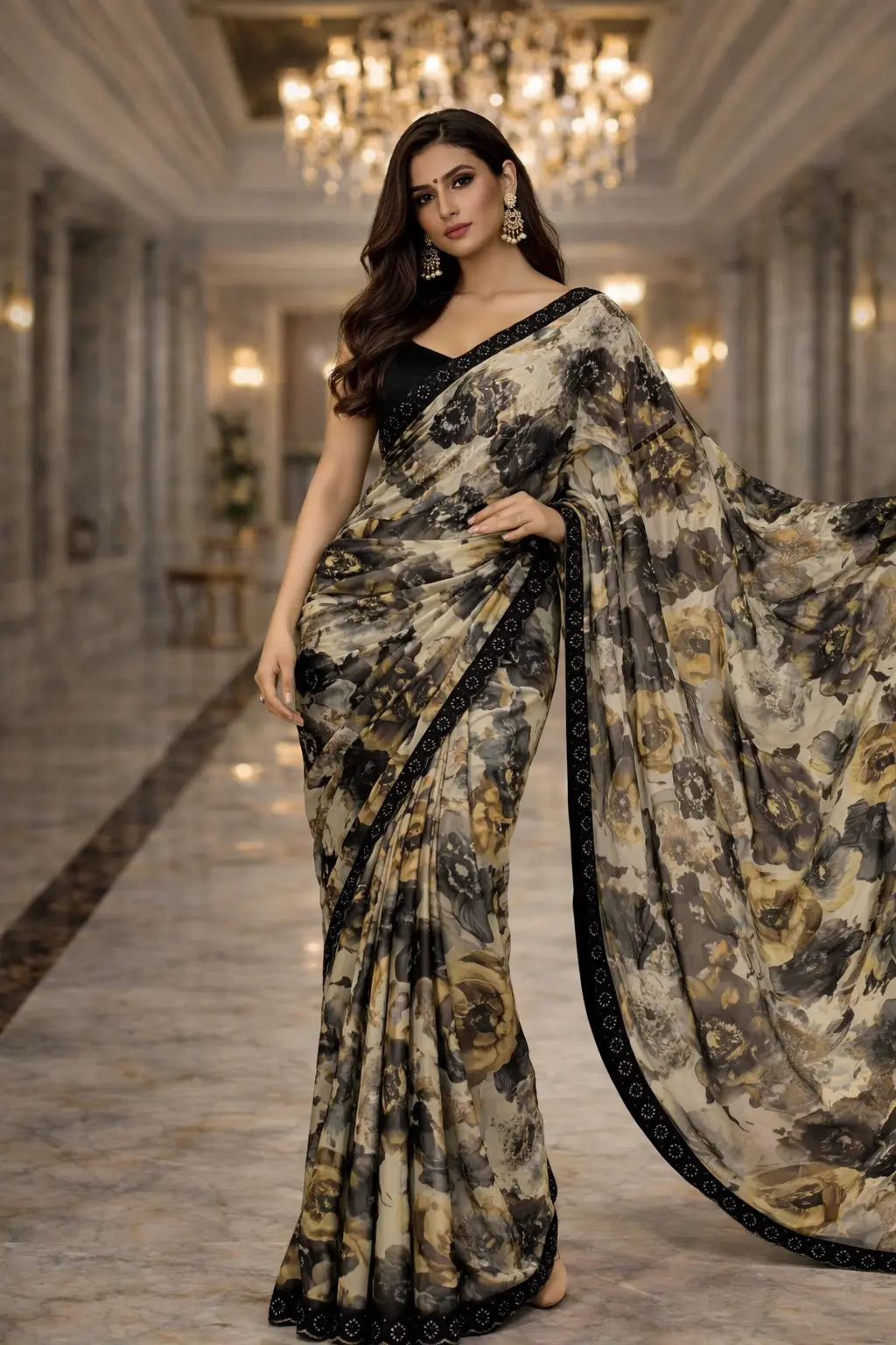 Noir Floral Muse Saree