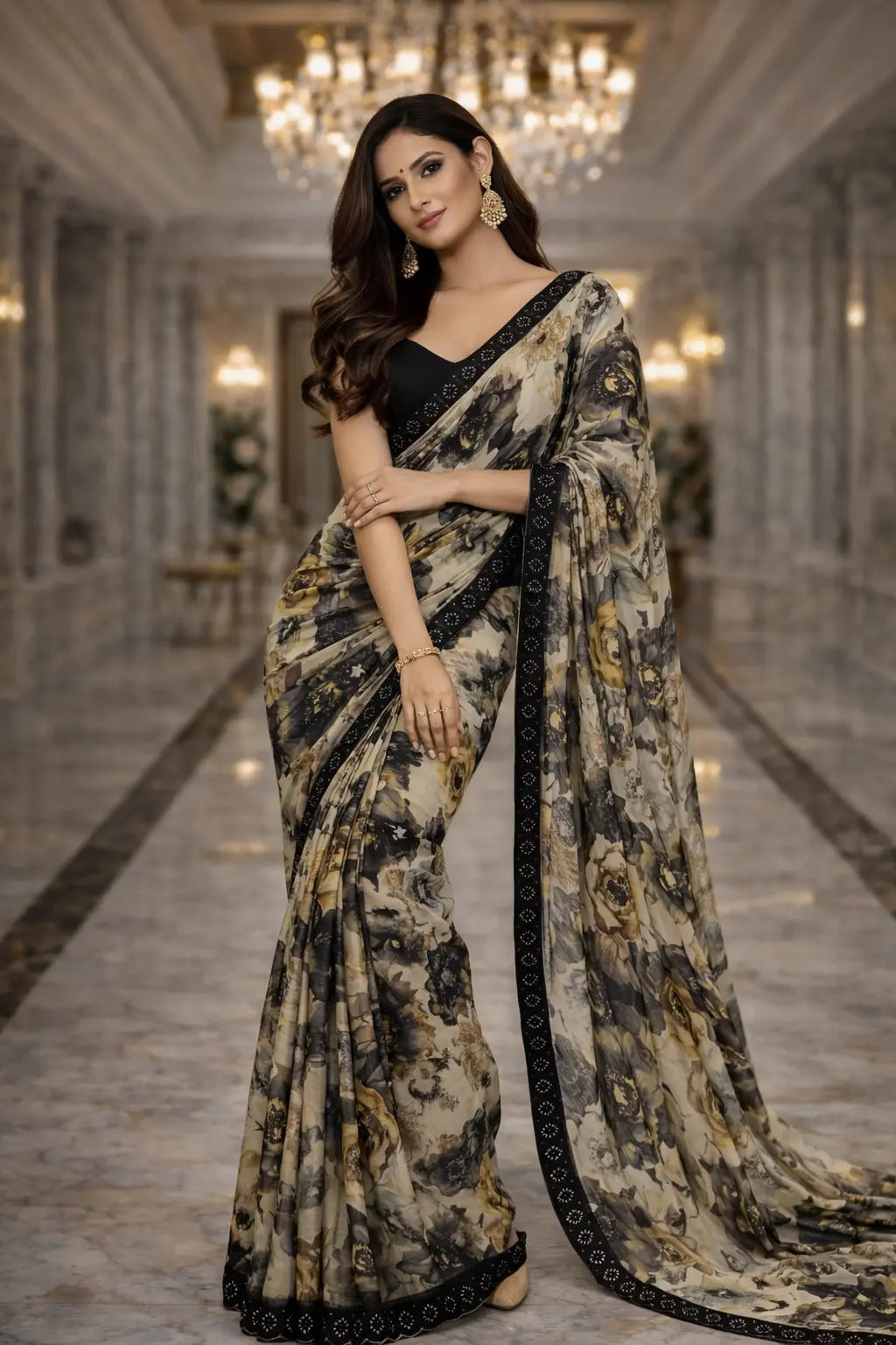 Noir Floral Muse Saree