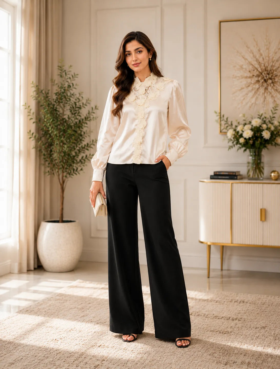 Noir Lace Satin Top