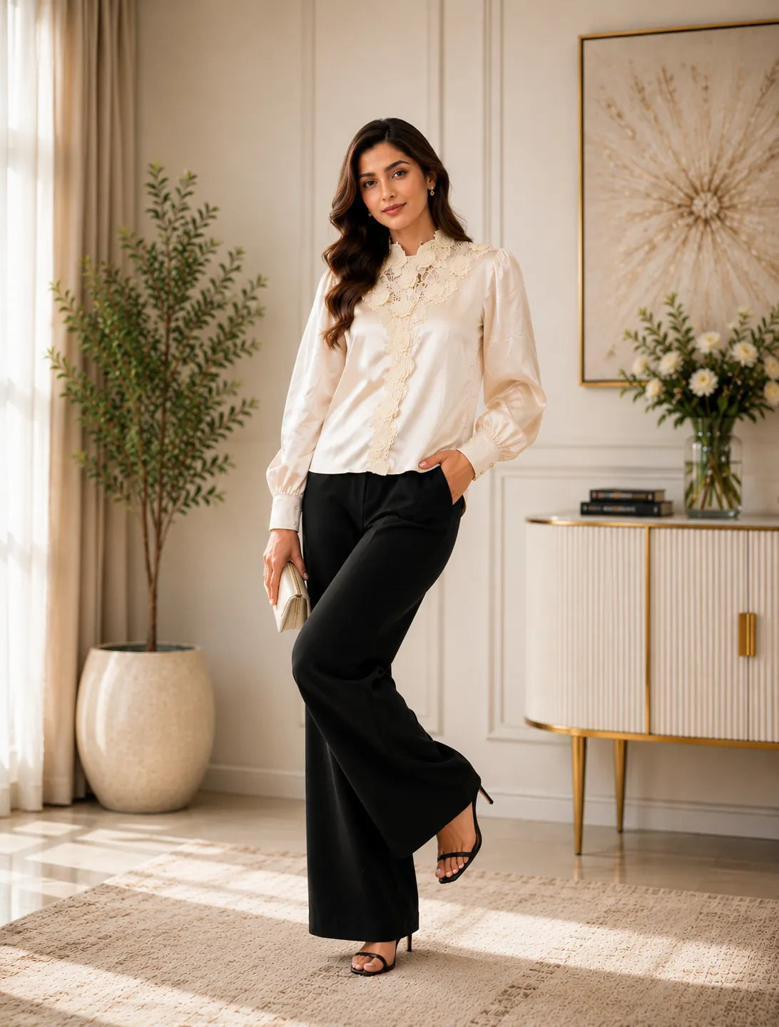 Noir Lace Satin Top