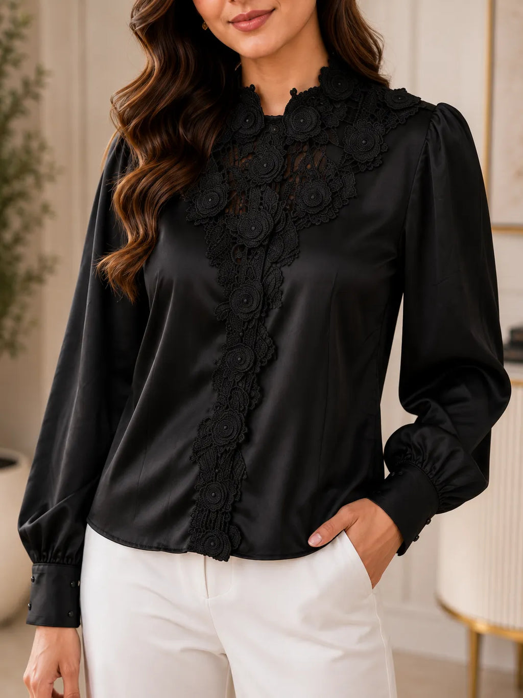 Noir Lace Satin Top