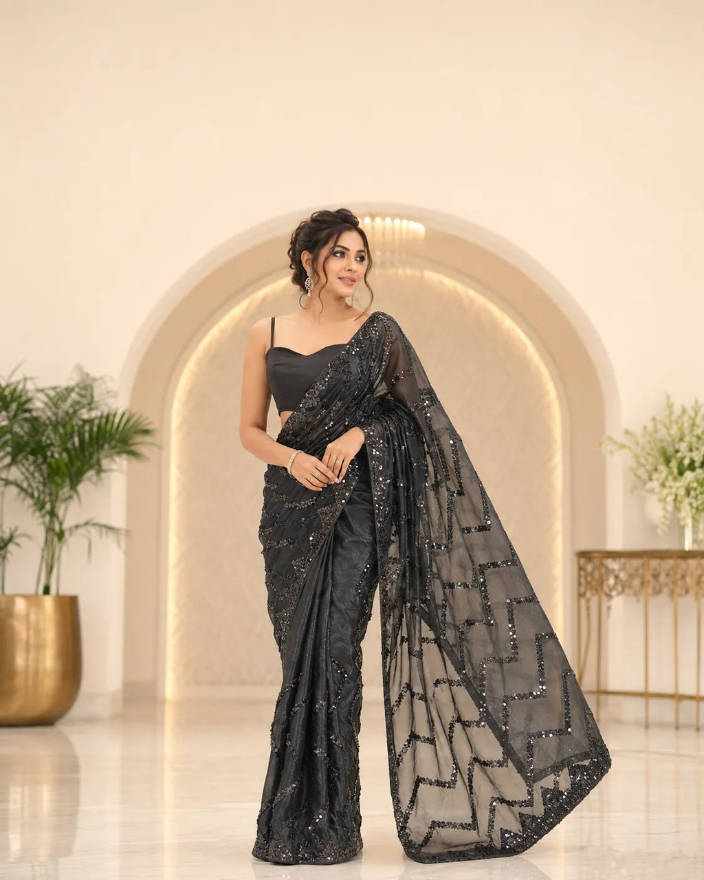 Noir Shimmer Cascade Saree