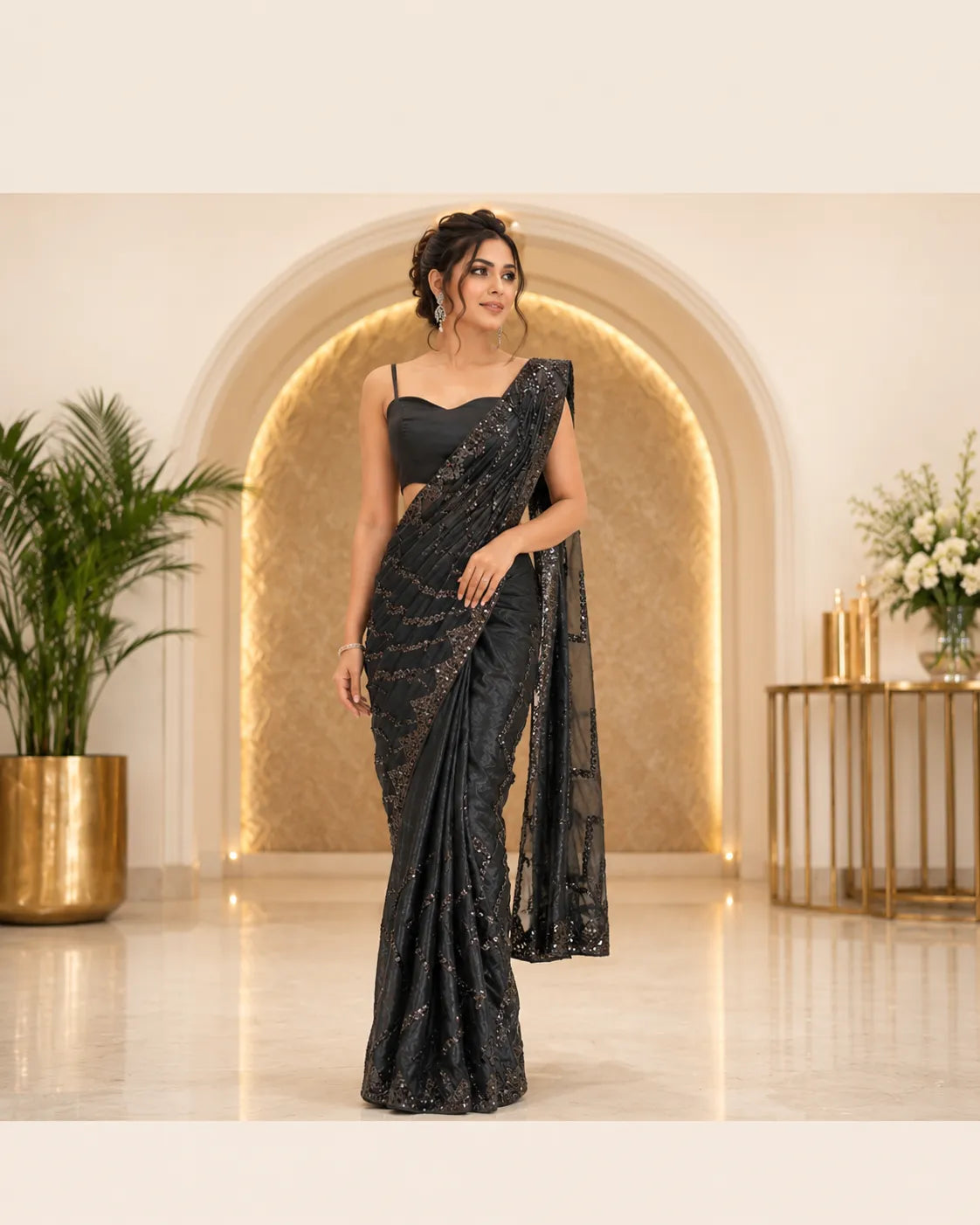 Noir Shimmer Cascade Saree