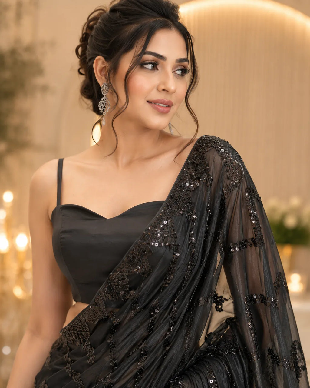Noir Shimmer Cascade Saree