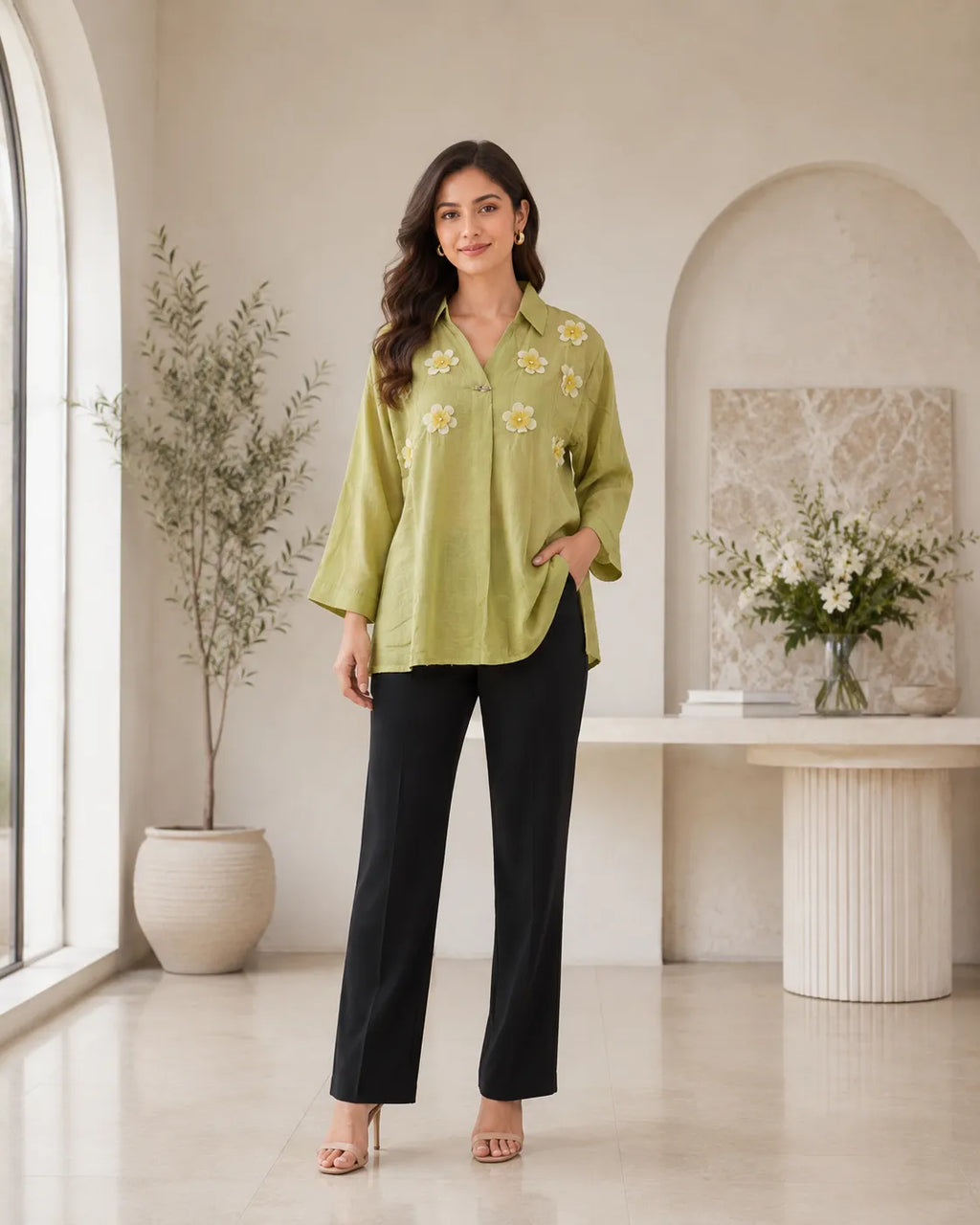 Olive Daisy Relaxed Fit Top