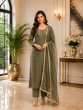 Olive Grace Embroidered Straight Suit Set