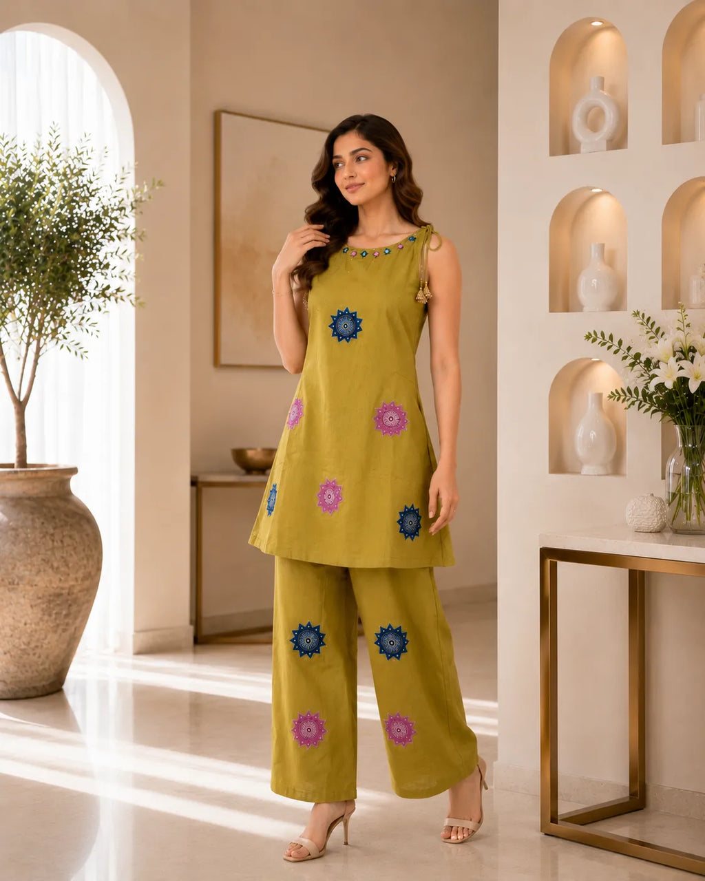 Olive Mirror Motif Co-Ord Set