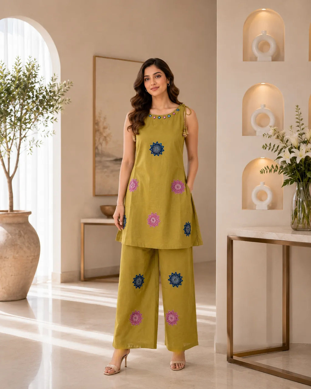 Olive Mirror Motif Co-Ord Set