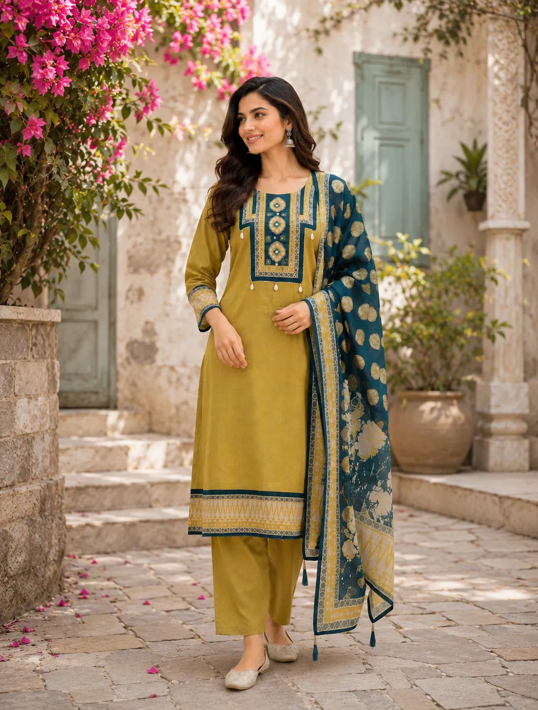 Olive Royale Cotton Suit Set