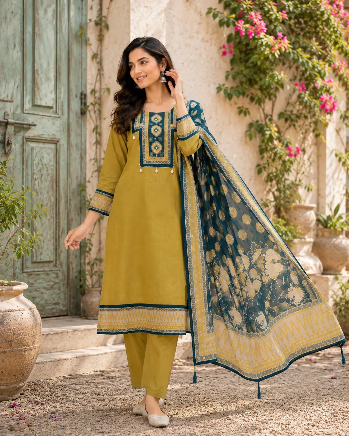 Olive Royale Cotton Suit Set
