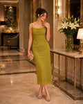 Olive Whisper Ruched Midi Dress