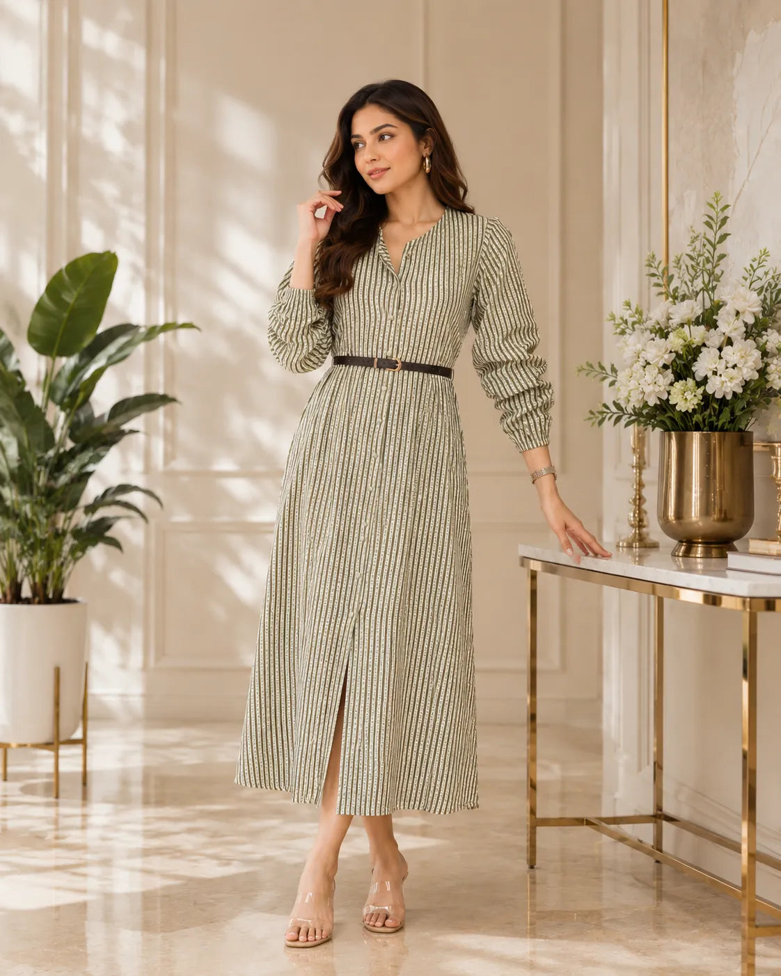 Olivelle Stripe Midi Dress