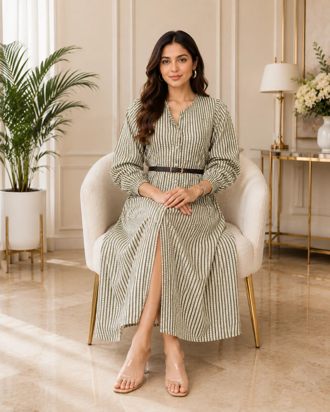 Olivelle Stripe Midi Dress