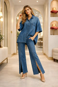Oversized Short Sleeve Denim Shirt