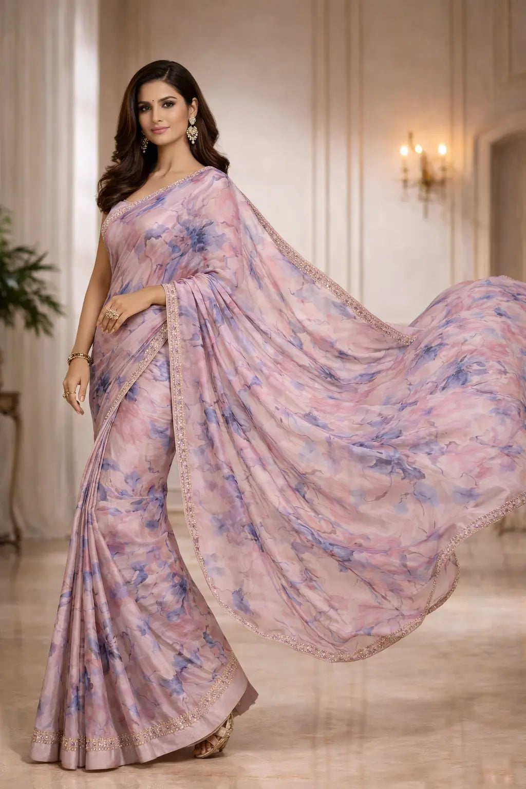 Pastel Bloom Drape Saree