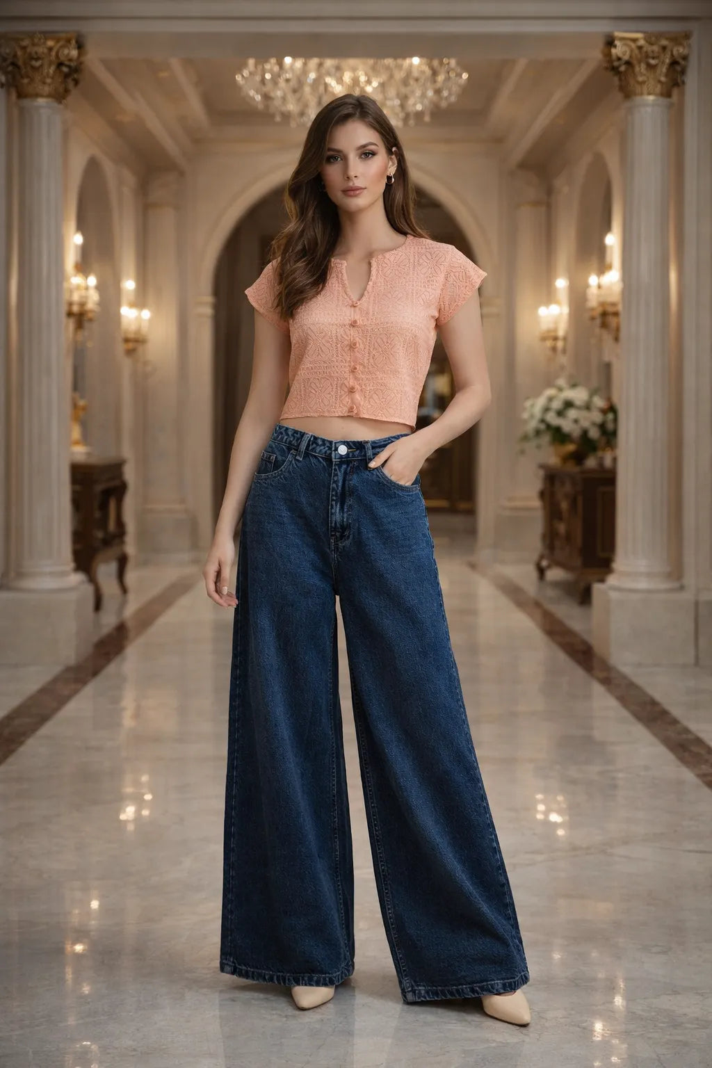 Peach Breeze Button Top