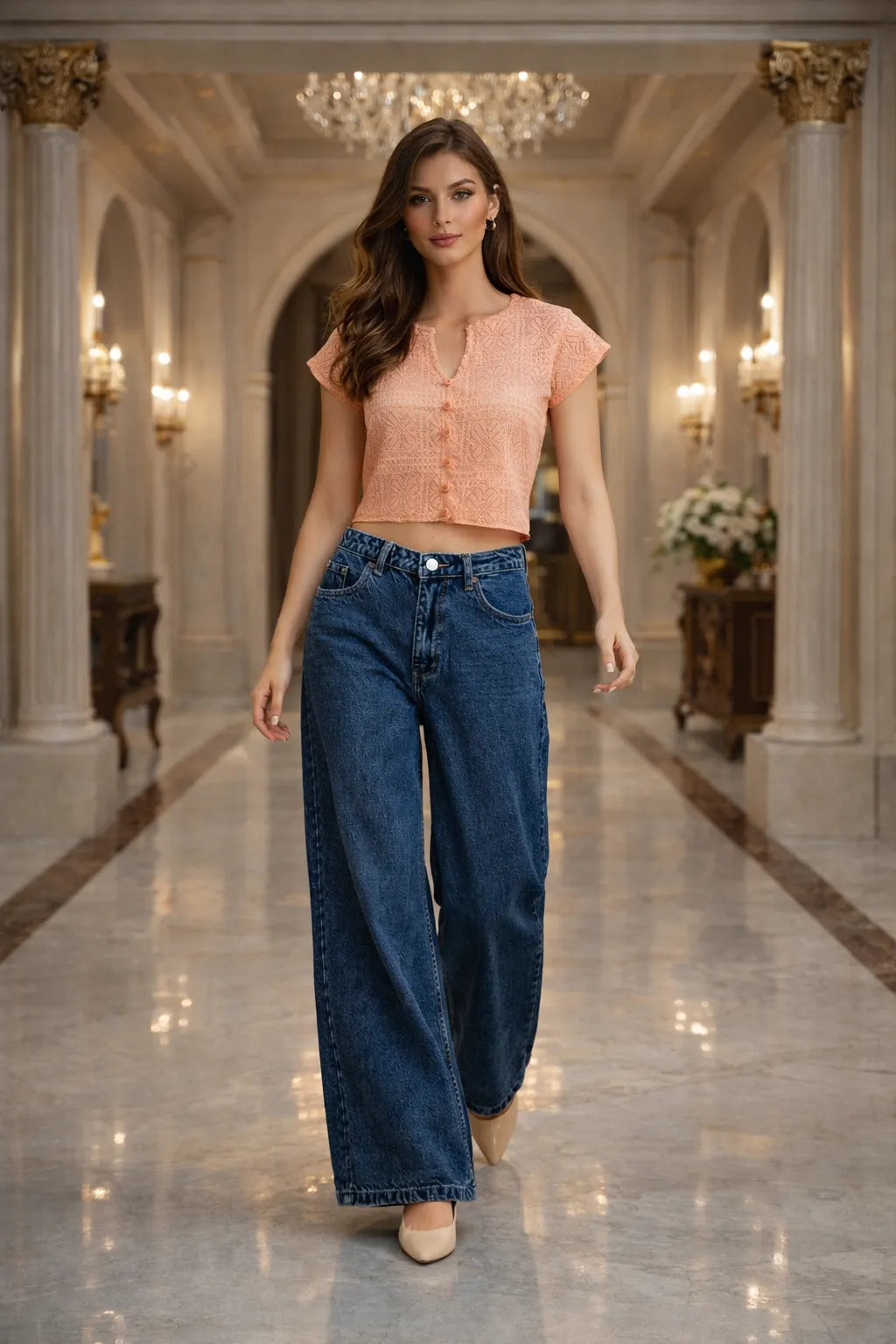 Peach Breeze Button Top