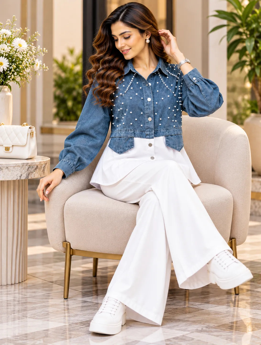 Pearl Gridline Layered Shirt