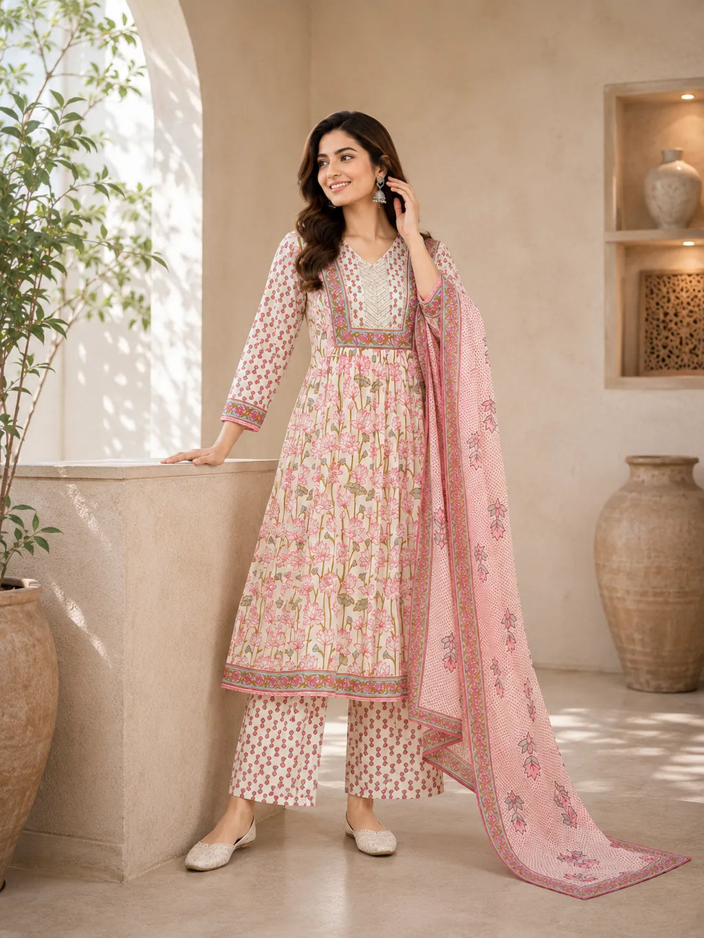 Pink Petunia Cotton Suit Set