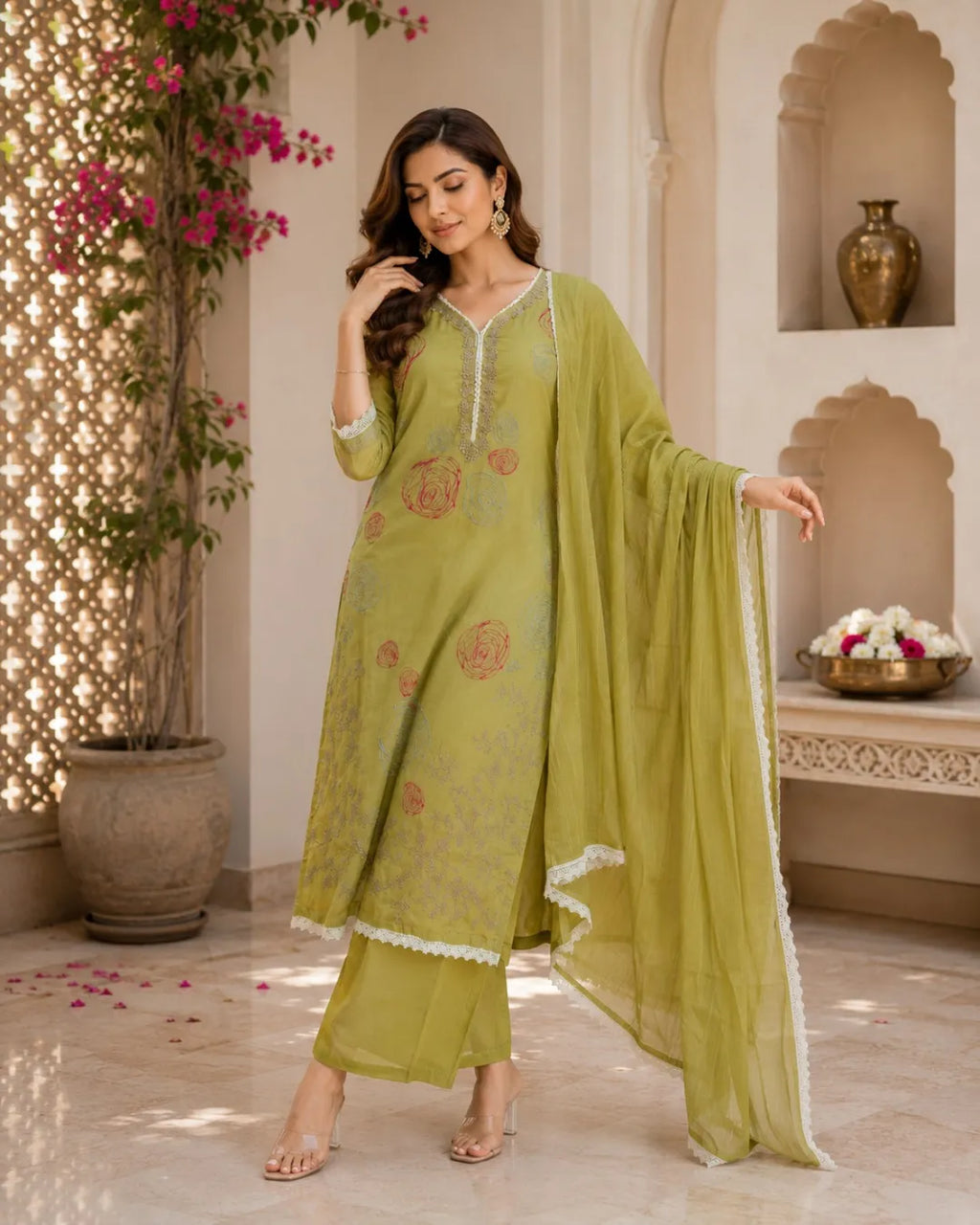 Pistachio Bloom Cotton Suit Set