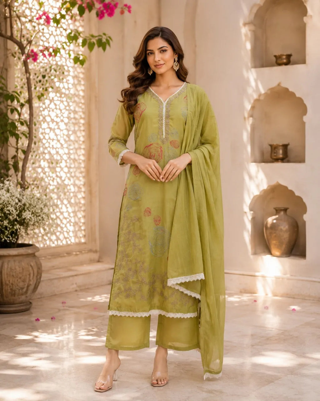 Pistachio Bloom Cotton Suit Set