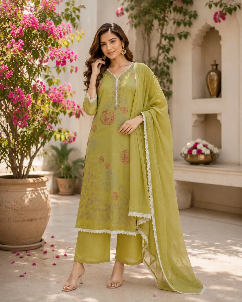 Pistachio Bloom Cotton Suit Set