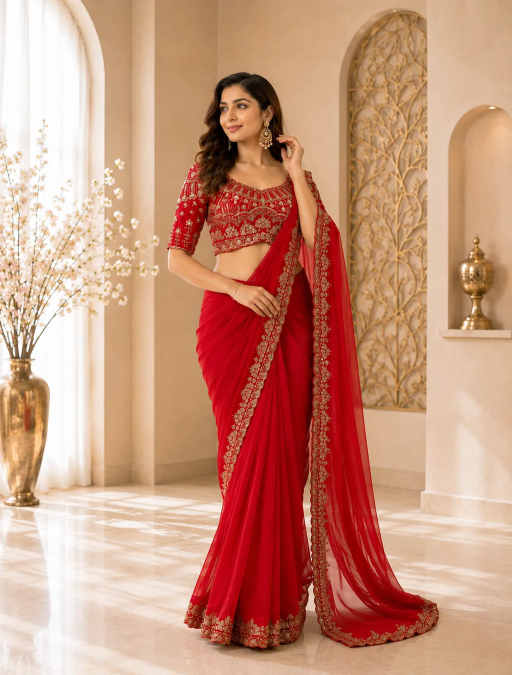 Regal Embroidered Ready To Wear Saree
