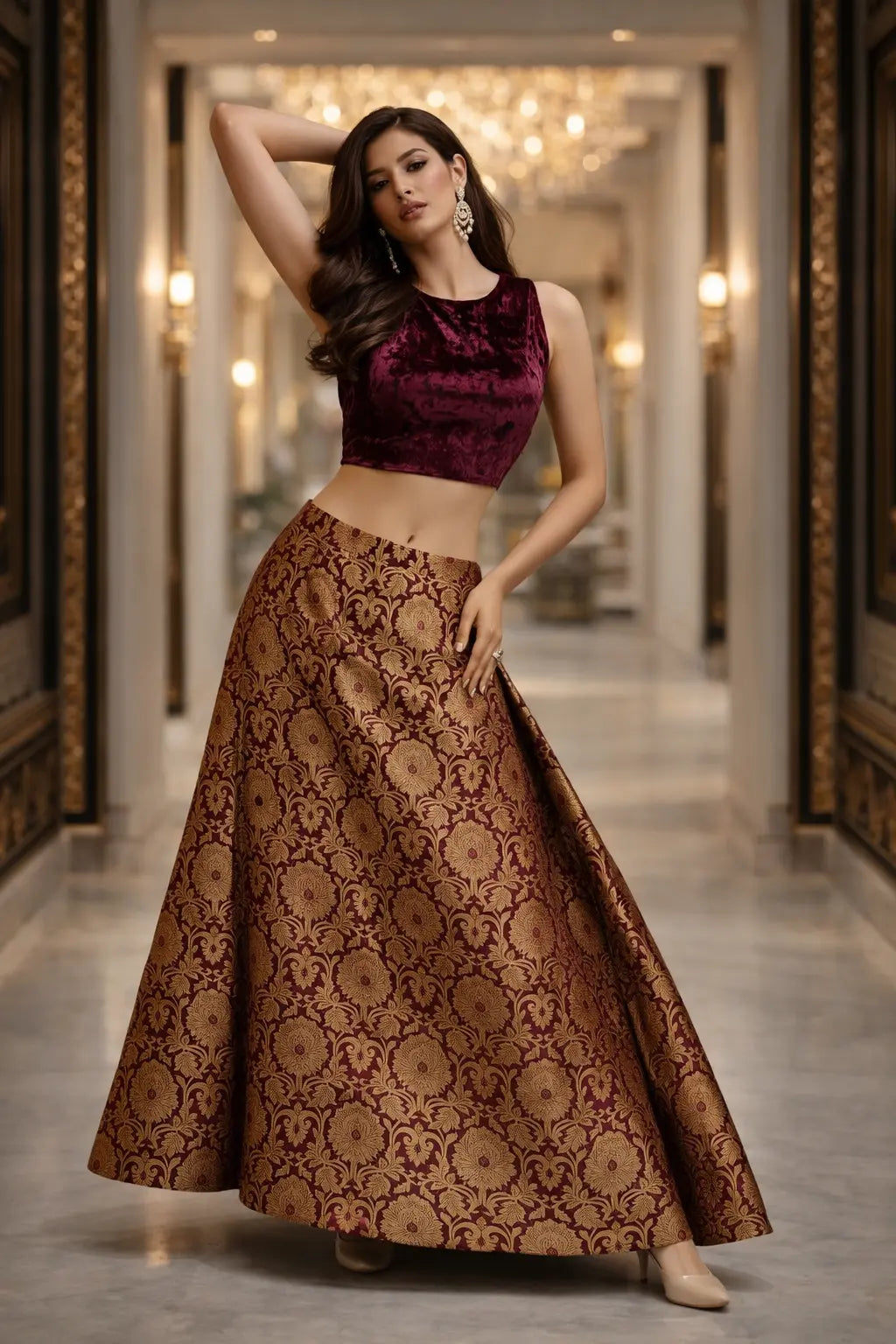 Regal Velvet Brocade Emsemble Co-ord Set