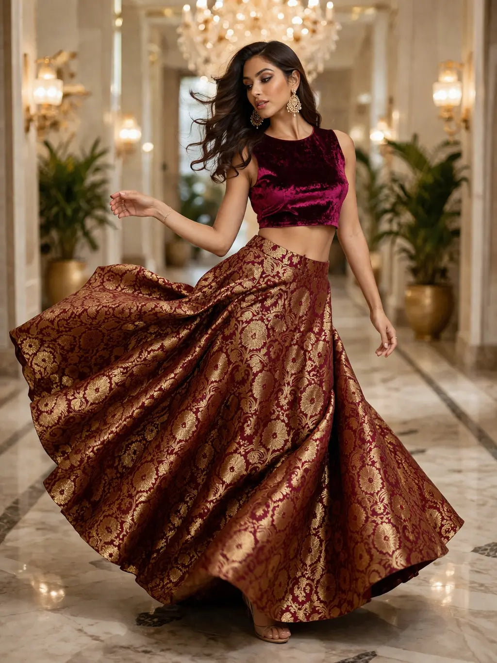 Regal Velvet Brocade Emsemble Co-ord Set