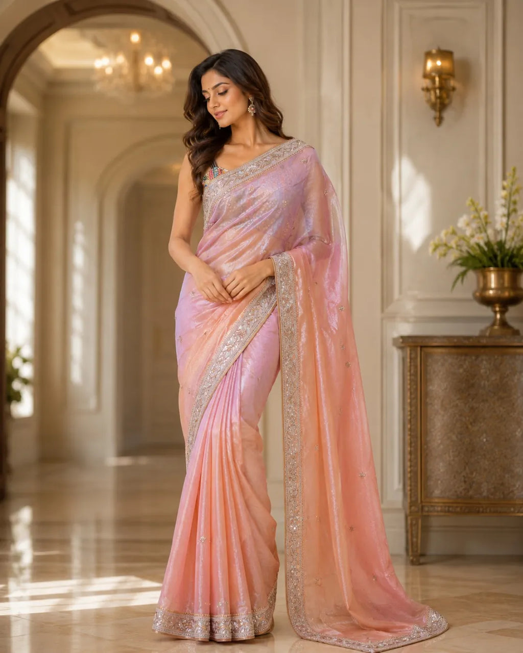 Rose Aurora Dual Tone Tissue Silk Saree