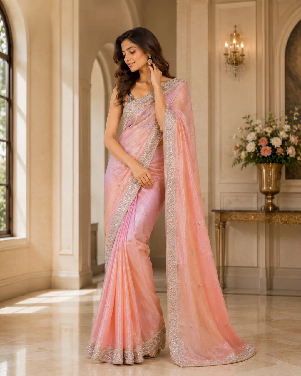 Rose Aurora Dual Tone Tissue Silk Saree