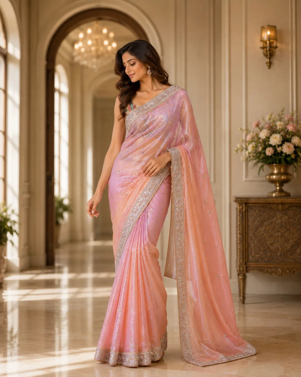 Rose Aurora Dual Tone Tissue Silk Saree