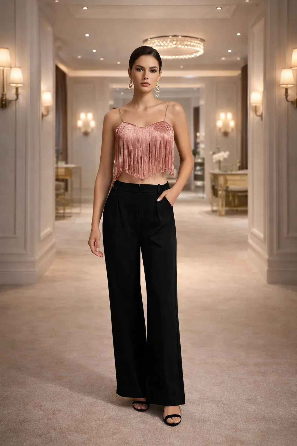 Rose Fringe Crop Top