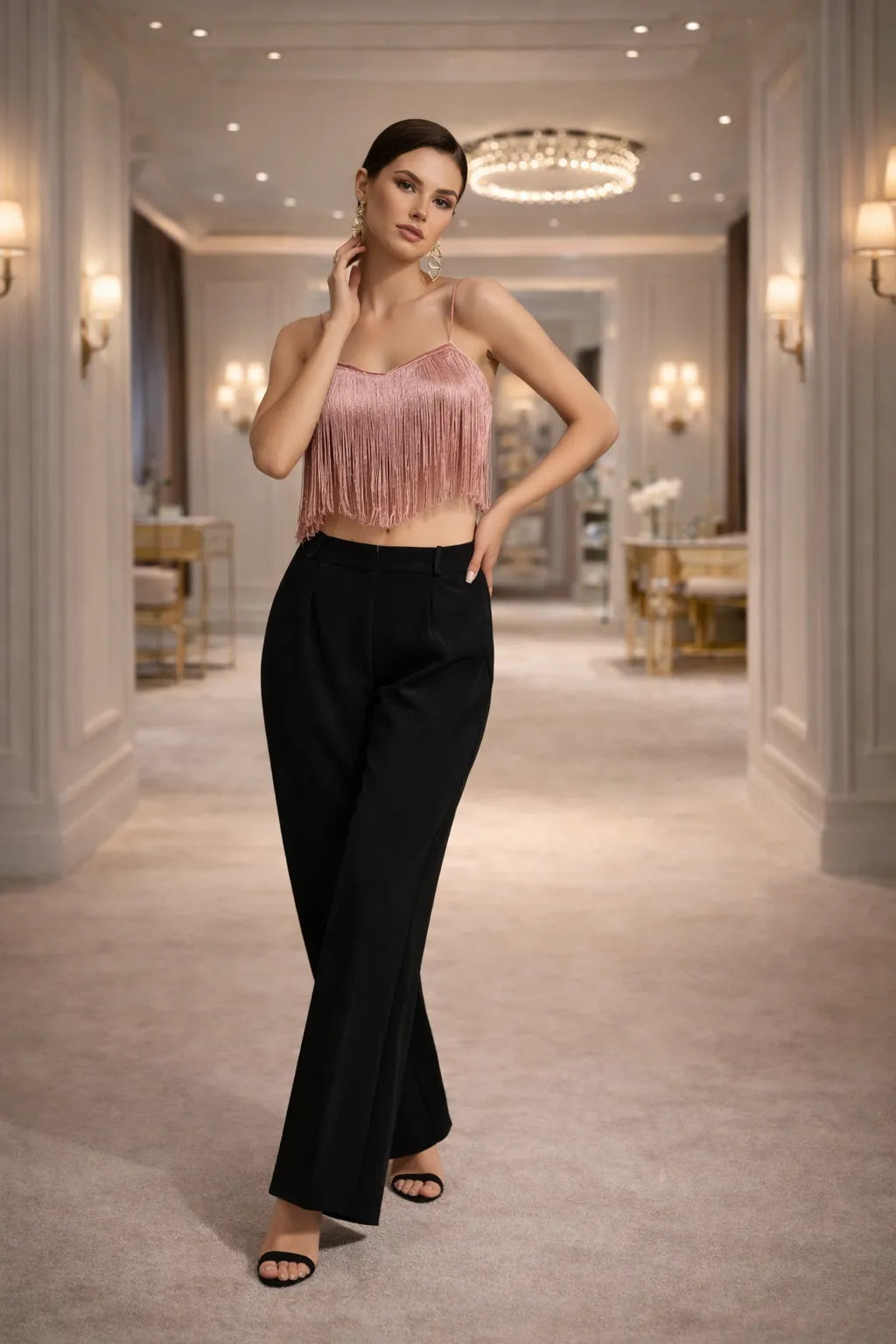 Rose Fringe Crop Top