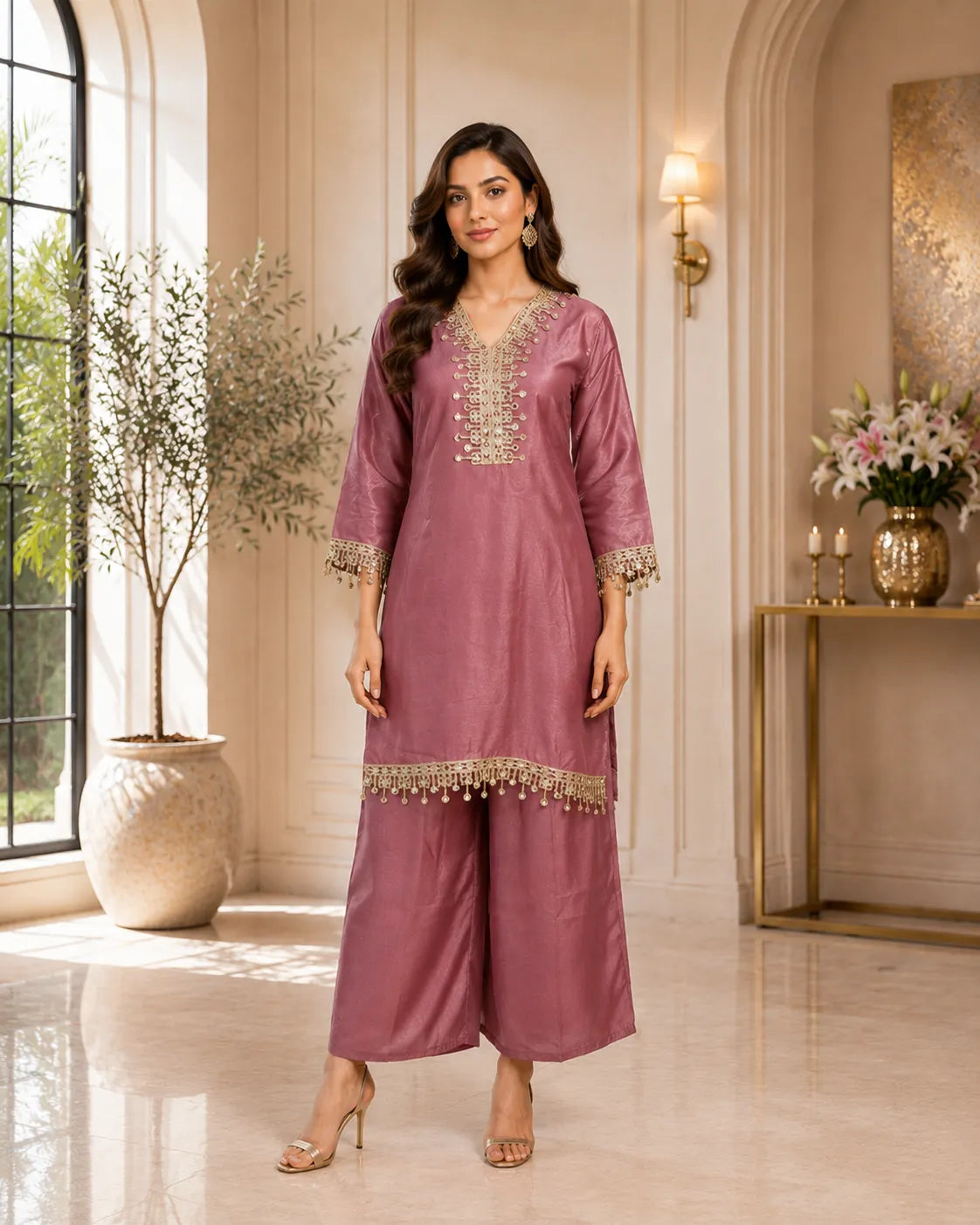 Rose Mauve Emboidered Co Ord Set