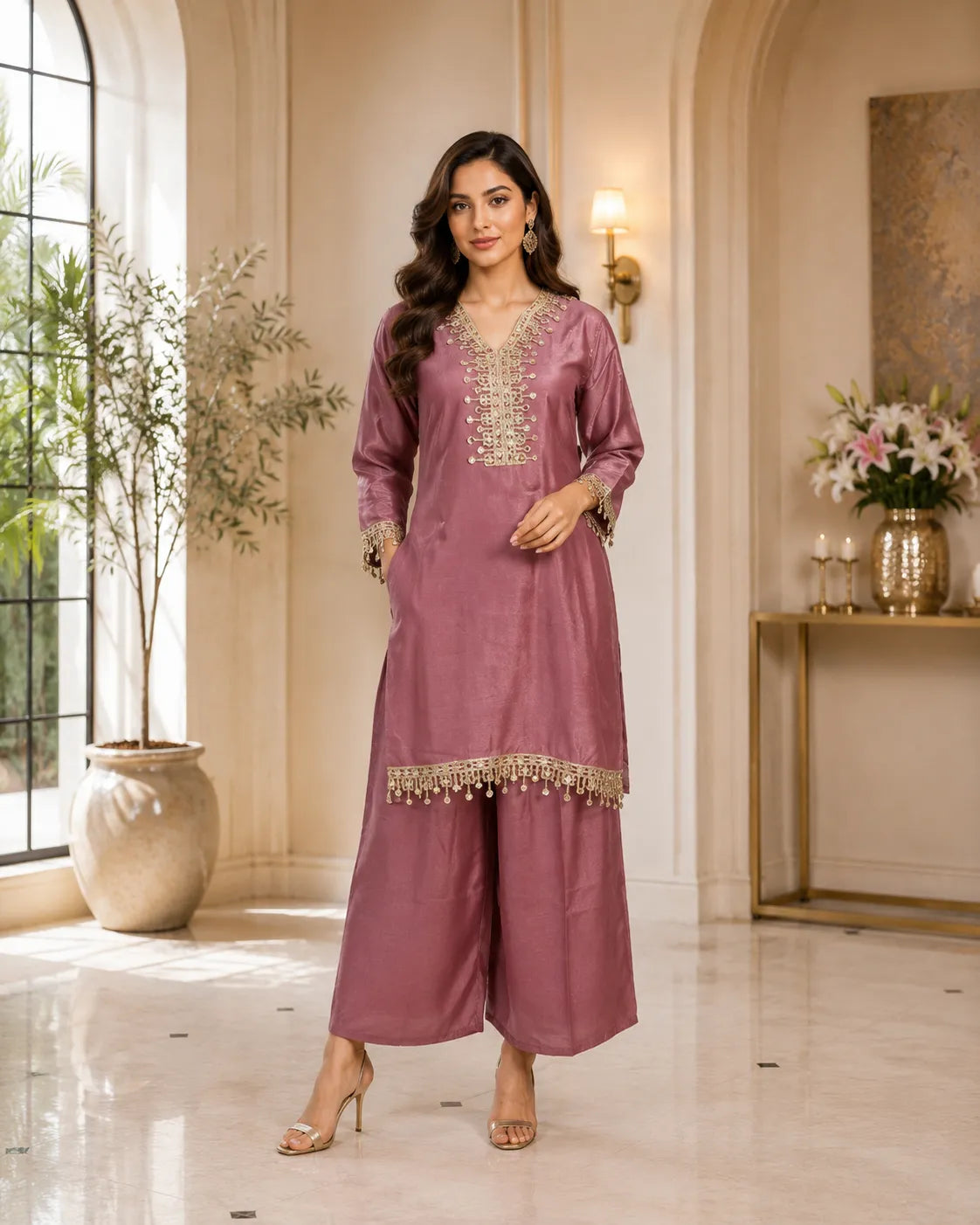 Rose Mauve Emboidered Co Ord Set