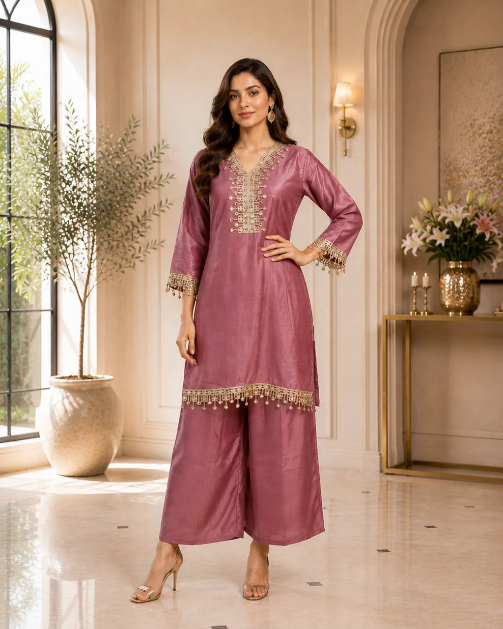 Rose Mauve Emboidered Co Ord Set