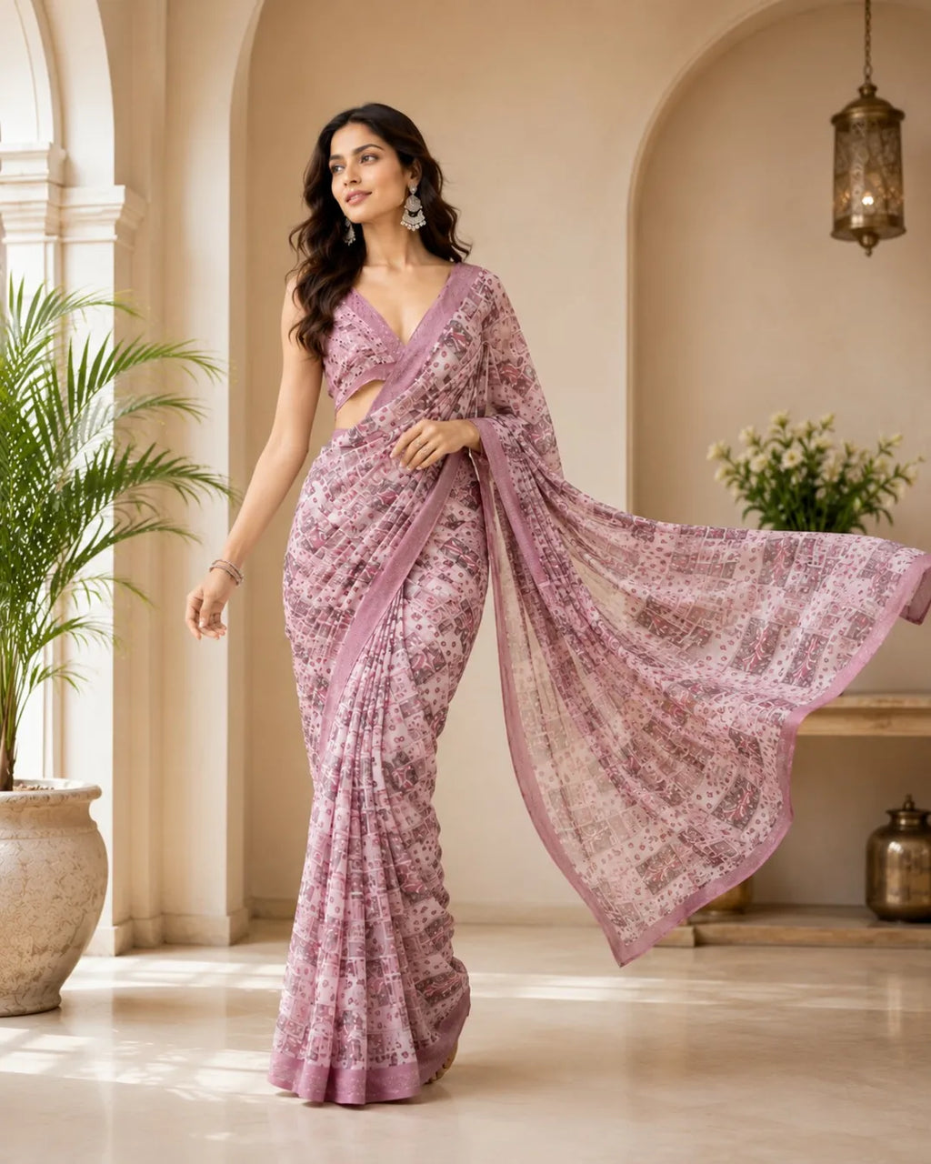 Rose Mist Designer Georgette Saree