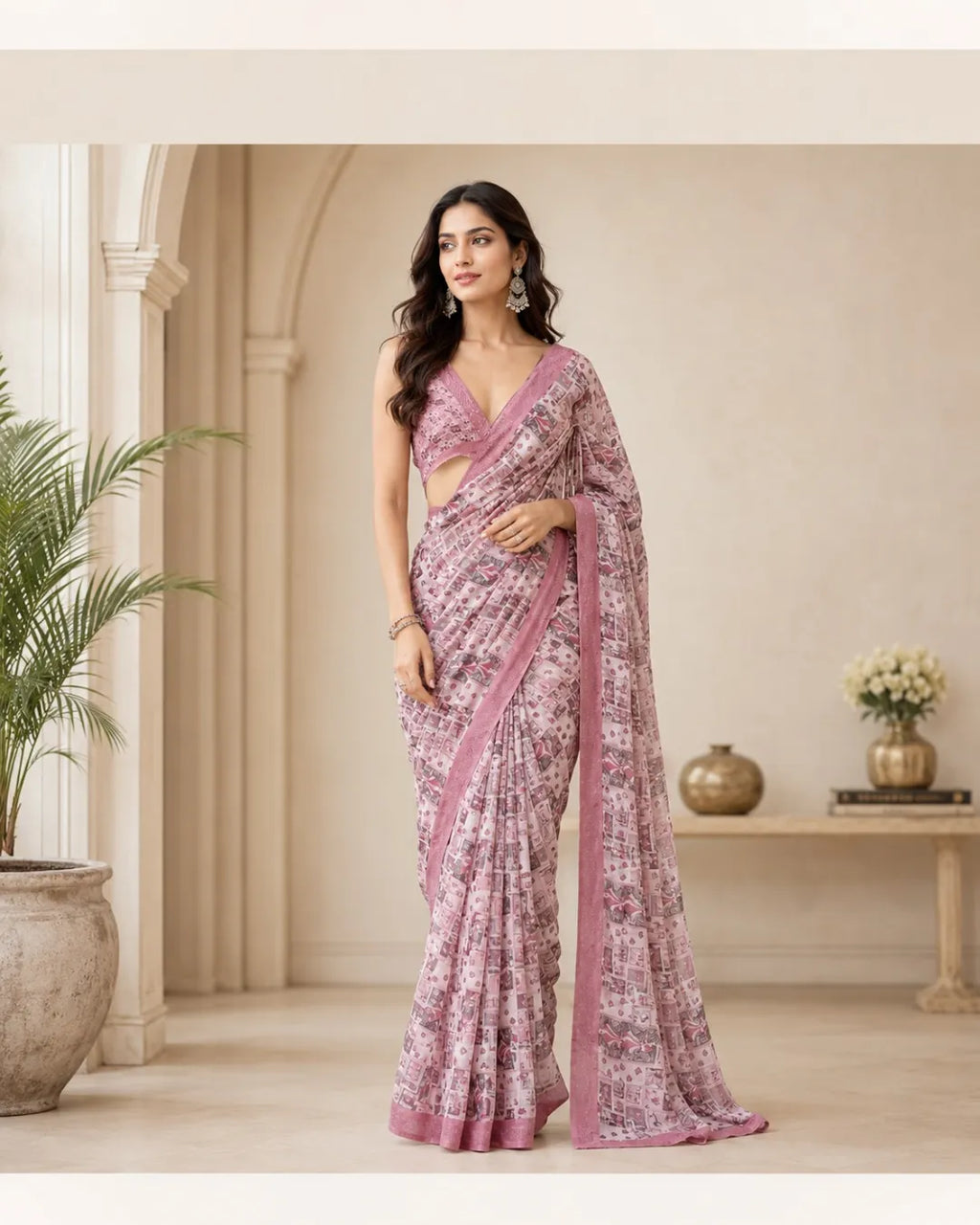 Rose Mist Designer Georgette Saree