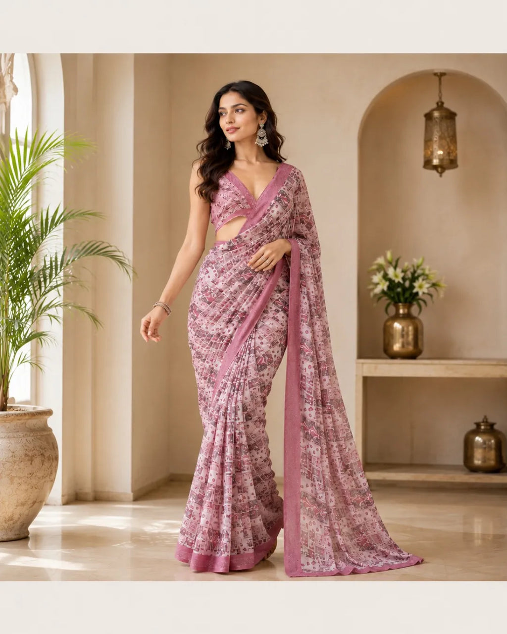 Rose Mist Designer Georgette Saree