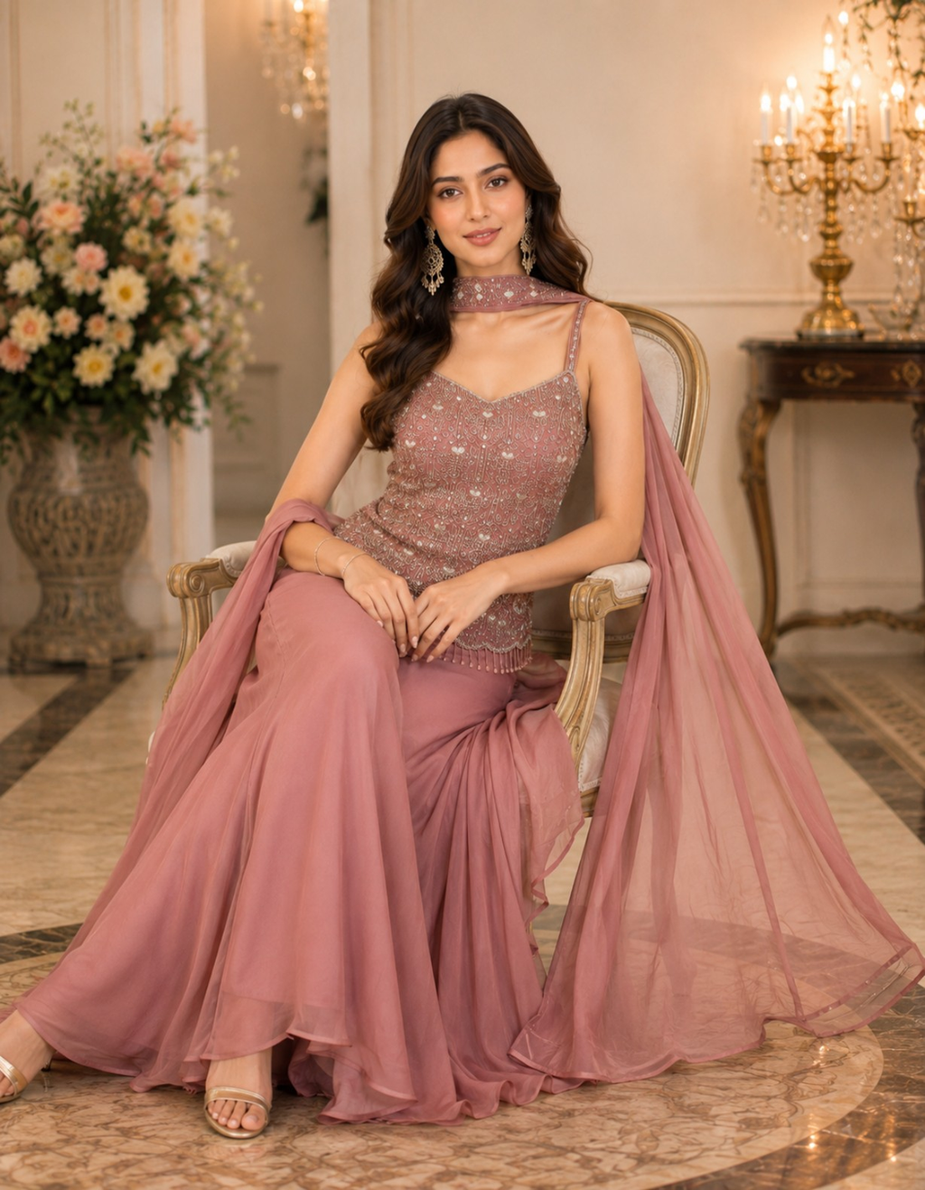 Rose Mist Embellished Palazzo Set