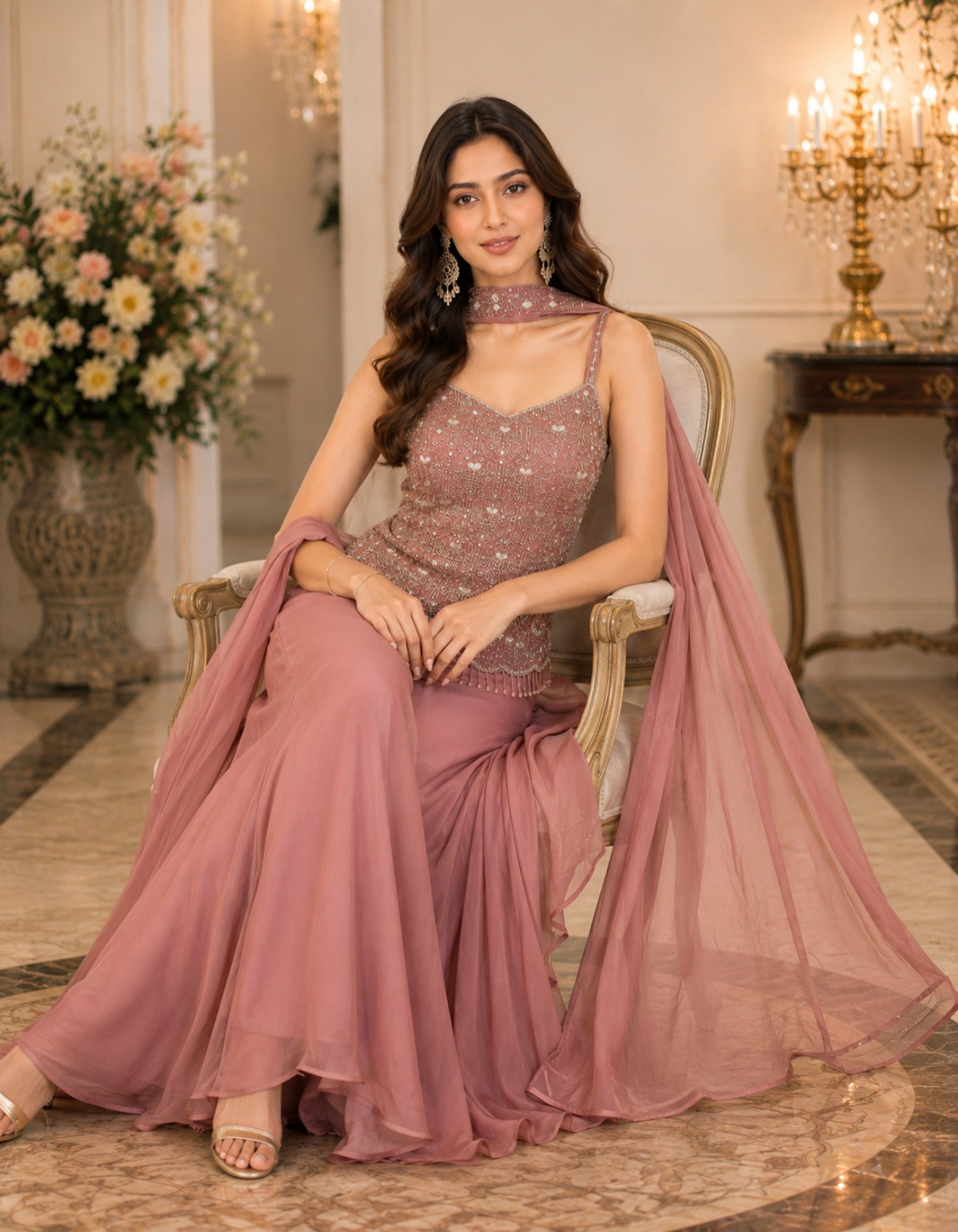 Rose Mist Embellished Palazzo Set