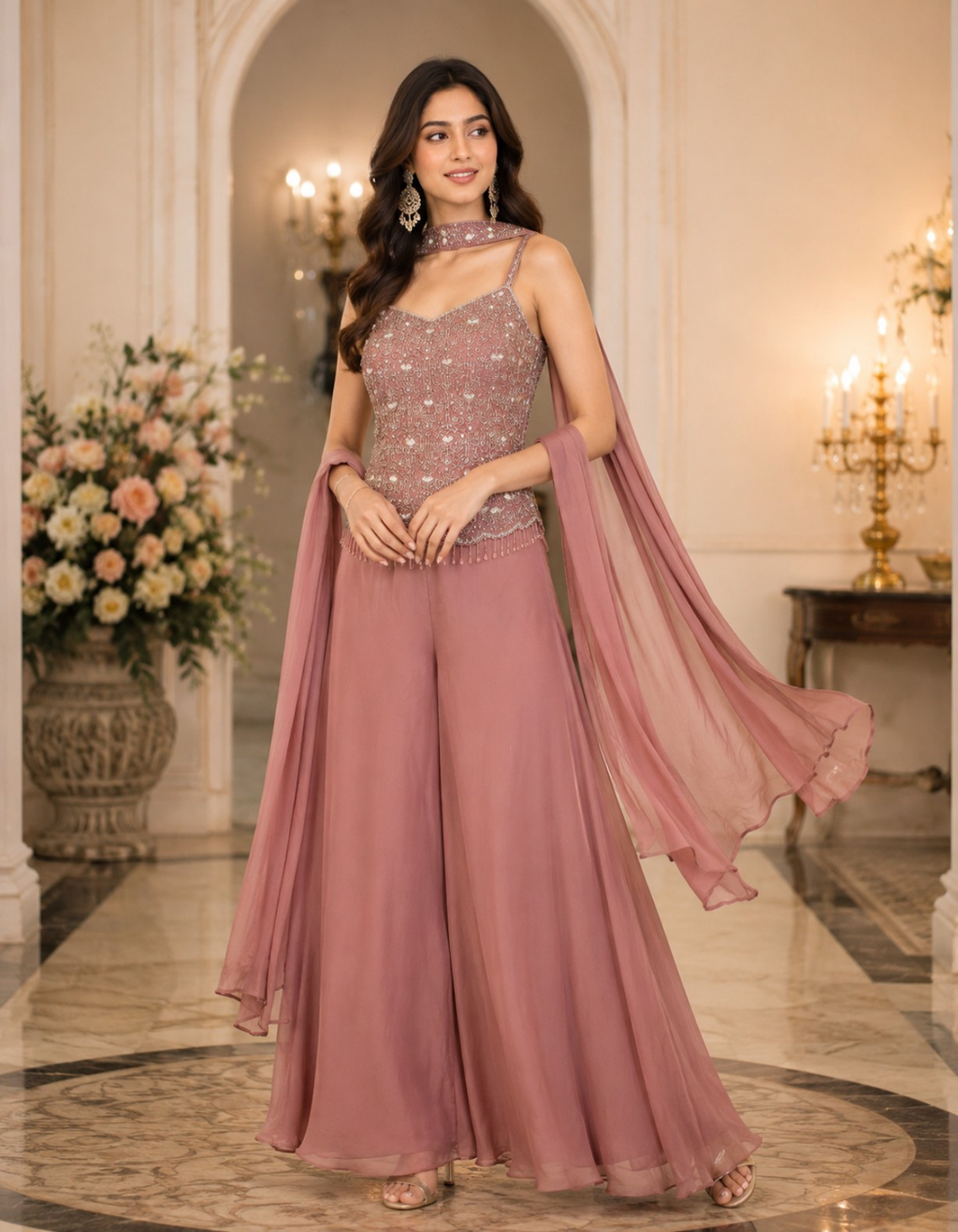 Rose Mist Embellished Palazzo Set