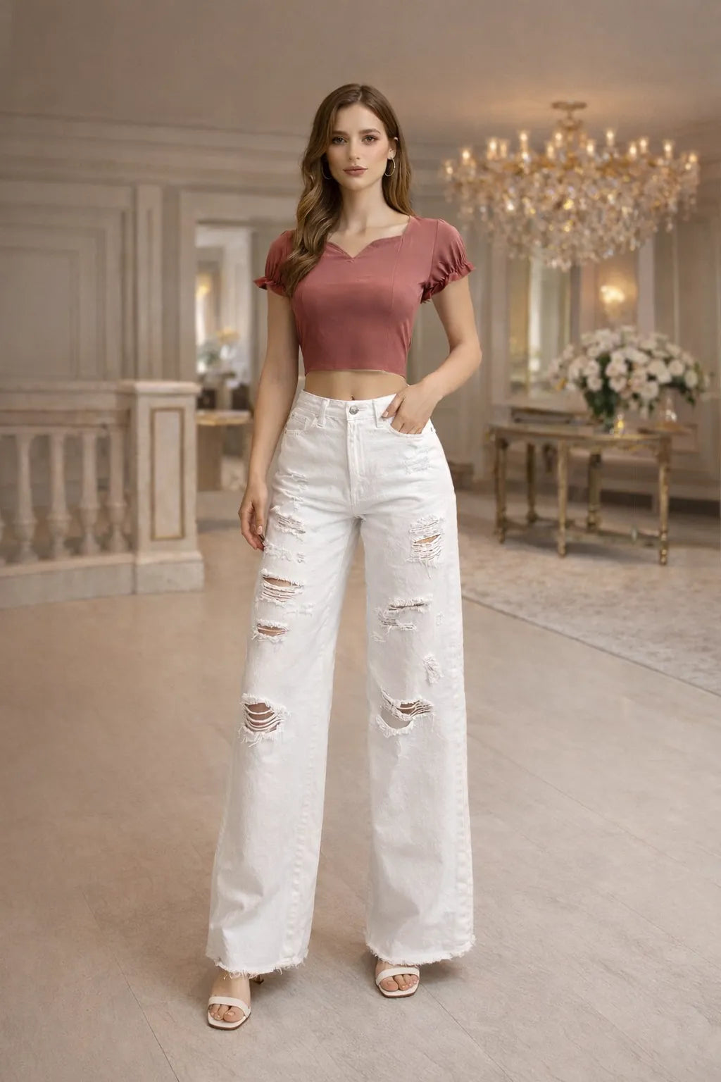 Rose Puff Sleeve Crop Top