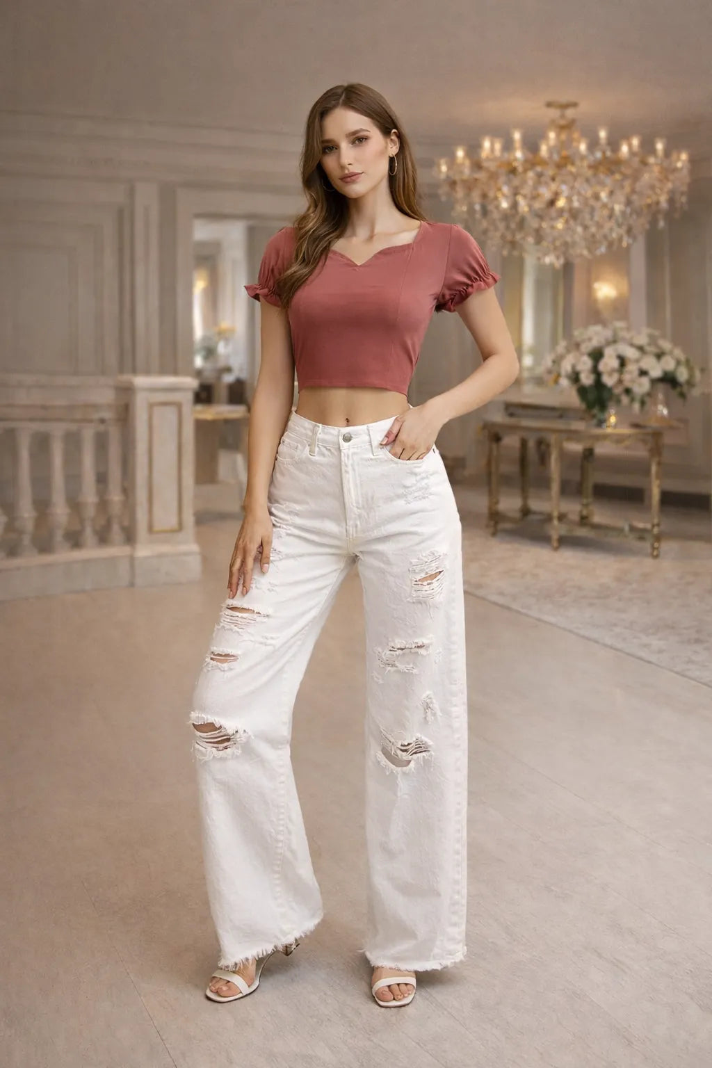 Rose Puff Sleeve Crop Top