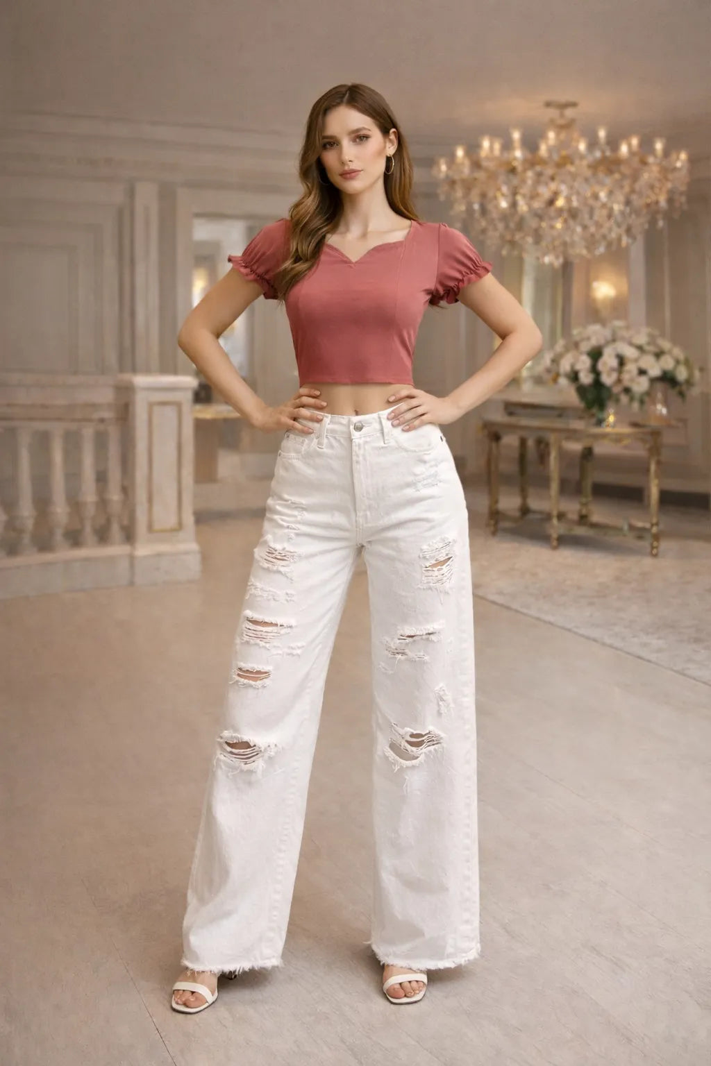 Rose Puff Sleeve Crop Top